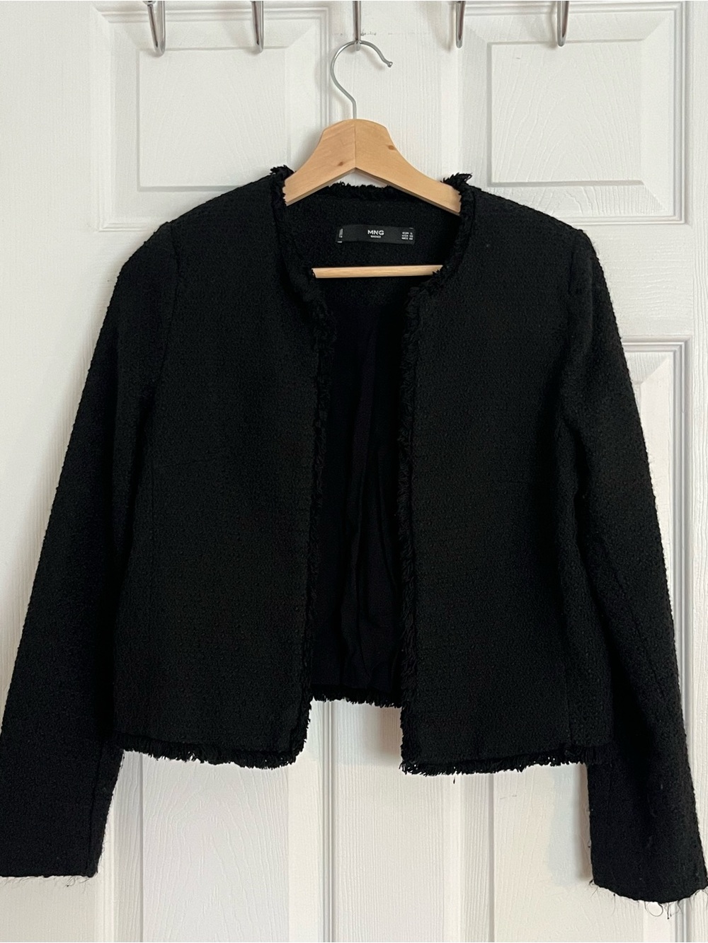 Mango Black tweed-like Open-Front Short Jacket